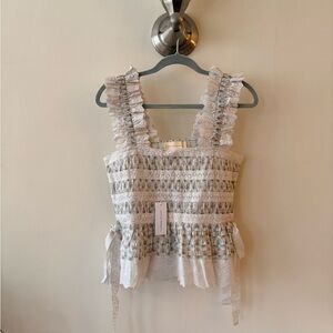 Loeffler Randall Floral Lace Blouse - Cream and Gray Size Medium